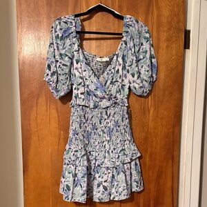 Lush Blue, teal and Purple Floral Mini Dress